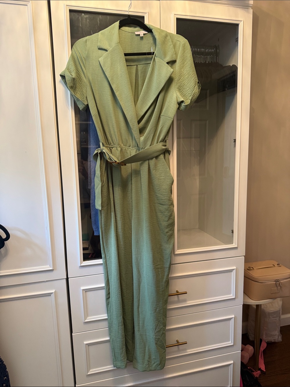 Blush Sage Green Long Sleeve Jumpsuit with Belt